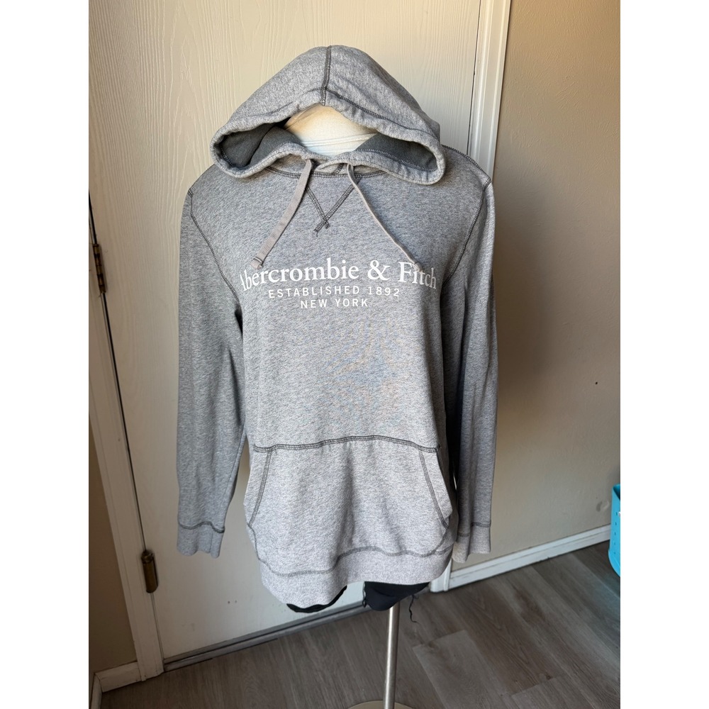Abercrombie & Fitch Mens Soft A&F Fleece Hoodie Gray Logo Sweatshirt Medium
